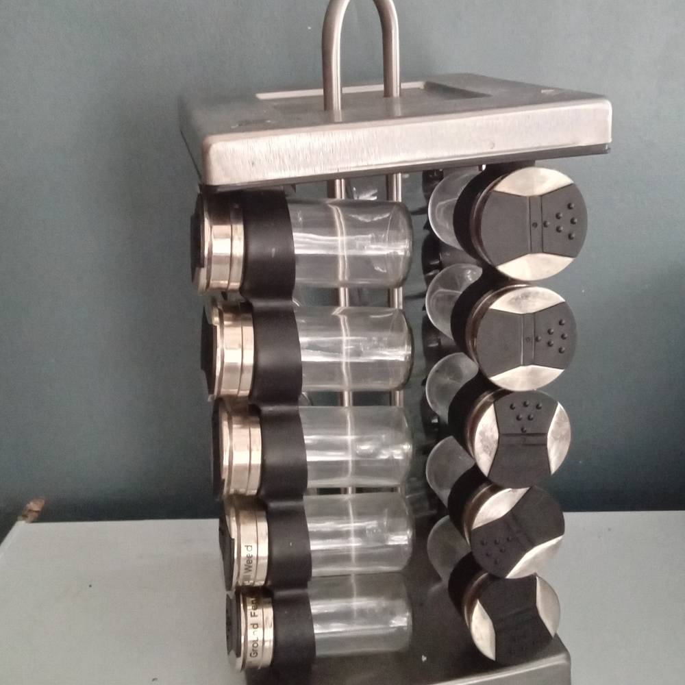 Kitchen Spice Rack Organizer Set with 12 Glass Jars Stainless Steel Modern‎